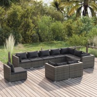 vidaXL 10 Piece Patio Lounge Set with Cushions Poly Rattan Gray