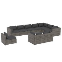 vidaXL 10 Piece Patio Lounge Set with Cushions Poly Rattan Gray