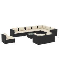 vidaXL 11 Piece Patio Lounge Set with Cushions Poly Rattan Black