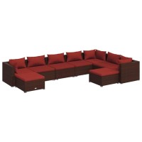 vidaXL 9 Piece Patio Lounge Set with Cushions Poly Rattan Brown