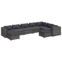 vidaXL 9 Piece Garden Lounge Set with Cushions Poly Rattan Gray