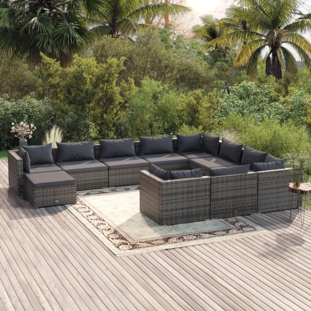 vidaXL 11 Piece Garden Lounge Set with Cushions Poly Rattan Gray