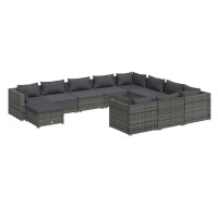 vidaXL 11 Piece Garden Lounge Set with Cushions Poly Rattan Gray