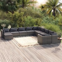 vidaXL 11 Piece Garden Lounge Set with Cushions Poly Rattan Gray