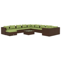 vidaXL 12 Piece Patio Lounge Set with Cushions Poly Rattan Brown