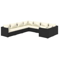 vidaXL 8 Piece Patio Lounge Set with Cushions Poly Rattan Black