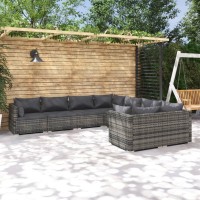 vidaXL 8 Piece Patio Lounge Set with Cushions Poly Rattan Gray