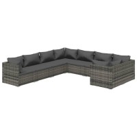 vidaXL 8 Piece Patio Lounge Set with Cushions Poly Rattan Gray