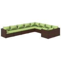 vidaXL 9 Piece Patio Lounge Set with Cushions Poly Rattan Brown