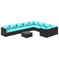 vidaXL 10 Piece Patio Lounge Set with Cushions Poly Rattan Black