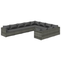 vidaXL 10 Piece Patio Lounge Set with Cushions Poly Rattan Gray