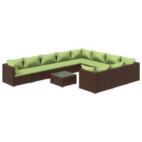 vidaXL 11 Piece Patio Lounge Set with Cushions Poly Rattan Brown