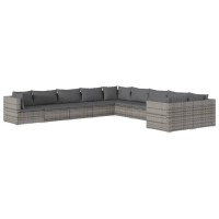 vidaXL 10 Piece Patio Lounge Set with Cushions Poly Rattan Gray