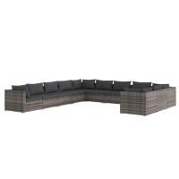 vidaXL 11 Piece Patio Lounge Set with Cushions Poly Rattan Gray