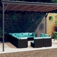 vidaXL 12 Piece Patio Lounge Set with Cushions Black Poly Rattan