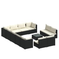 vidaXL 13 Piece Garden Lounge Set with Cushions Black Poly Rattan