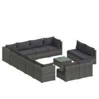 vidaXL 13 Piece Patio Lounge Set with Cushions Gray Poly Rattan