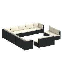 vidaXL 13 Piece Garden Lounge Set with Cushions Black Poly Rattan