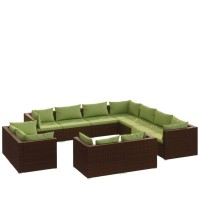 vidaXL 11 Piece Patio Lounge Set with Cushions Brown Poly Rattan