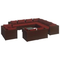 Vidaxl 12 Piece Patio Lounge Set With Cushions Brown Poly Rattan