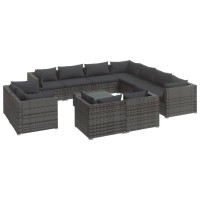 vidaXL 12 Piece Patio Lounge Set with Cushions Gray Poly Rattan