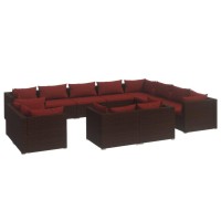 Vidaxl 12 Piece Patio Lounge Set With Cushions Brown Poly Rattan