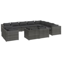 vidaXL 12 Piece Patio Lounge Set with Cushions Gray Poly Rattan