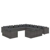 vidaXL 13 Piece Garden Lounge Set with Cushions Gray Poly Rattan