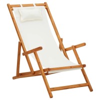 vidaXL Folding Beach Chair Solid Eucalyptus Wood and Fabric Cream