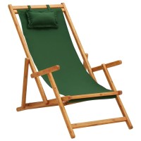 vidaXL Folding Beach Chair Solid Eucalyptus Wood and Fabric Green