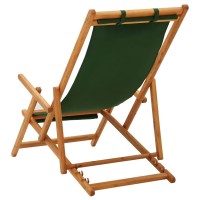 vidaXL Folding Beach Chair Solid Eucalyptus Wood and Fabric Green