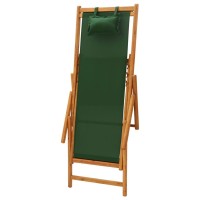 vidaXL Folding Beach Chair Solid Eucalyptus Wood and Fabric Green