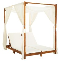 vidaXL Double Sun Lounger with Curtains & Cushions Solid Acacia Wood