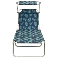 vidaXL Folding Sun Lounger with Canopy Steel Leaves Print