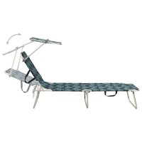 vidaXL Folding Sun Lounger with Canopy Steel Leaves Print