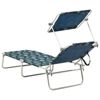 vidaXL Folding Sun Lounger with Canopy Steel Leaves Print