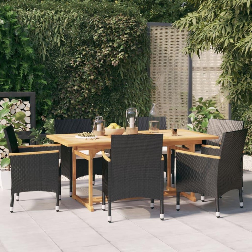 Vidaxl 7 Piece Patio Dining Set With Cushions Black