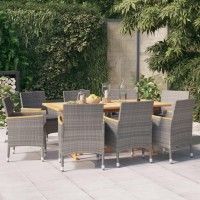 vidaXL 9 Piece Patio Dining Set with Cushions Gray