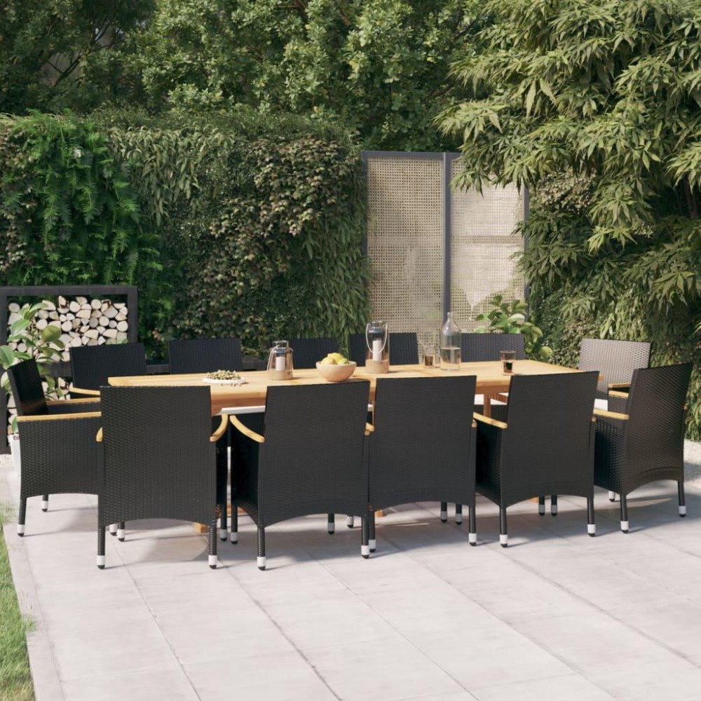 vidaXL 13 Piece Patio Dining Set with Cushions Black