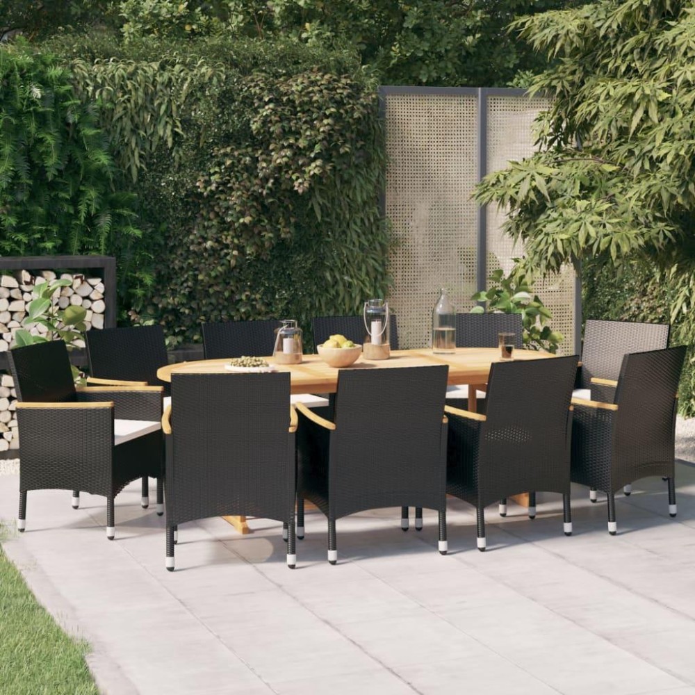 vidaXL 11 Piece Patio Dining Set with Cushions Black