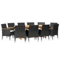 vidaXL 11 Piece Patio Dining Set with Cushions Black