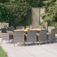 vidaXL 11 Piece Patio Dining Set with Cushions Gray