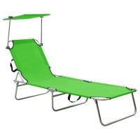 vidaXL Folding Sun Lounger with Canopy Green Aluminum