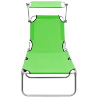 vidaXL Folding Sun Lounger with Canopy Green Aluminum