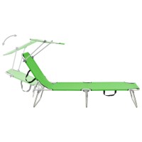 vidaXL Folding Sun Lounger with Canopy Green Aluminum