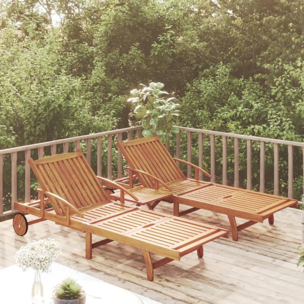 vidaXL 2 Piece Sunlounger Set with Table Solid Wood Acacia