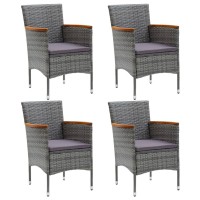 vidaXL Patio Dining Chairs 4 pcs Poly Rattan Gray