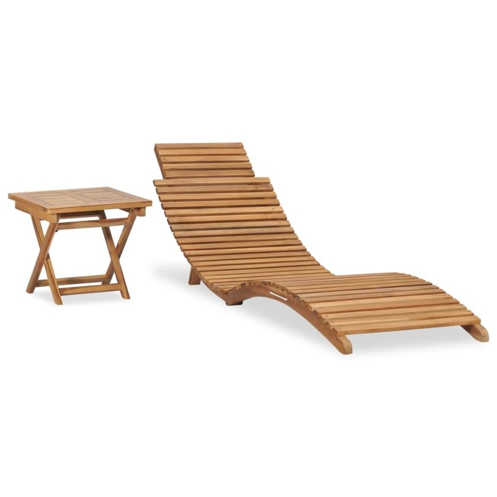 vidaXL Folding Sun Lounger with Table Solid Teak Wood