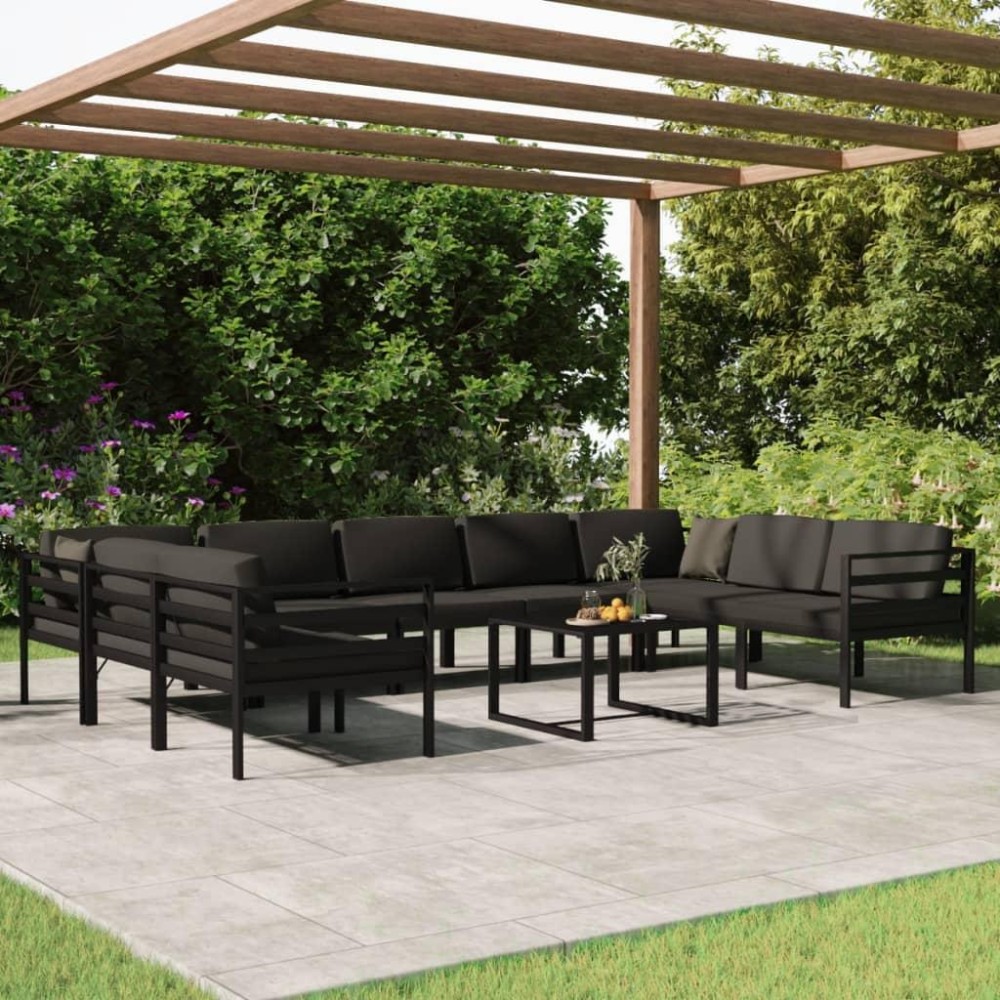 vidaXL 10 Piece Patio Lounge Set with Cushions Aluminum Anthracite