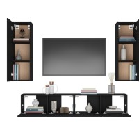 vidaXL 4 Piece TV Stand Set Black Engineered Wood